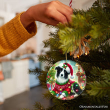 Carregar imagem no visualizador da galeria, Playful Border Collie with Santa Hat Ornament, Festive Canine Christmas Decor
