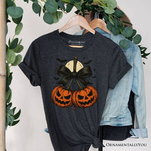 Carregar imagem no visualizador da galeria, Pumpkin Cherries Coquette Bow T-Shirt, Retro Halloween Fall Season Tee for Sweet Autumn Girls
