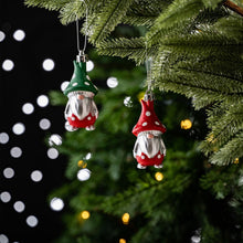 Carregar imagem no visualizador da galeria, Red and Green Polka Dot Christmas Folksy Gnome Ornament Set, 8 Shatterproof Tree Gnomies
