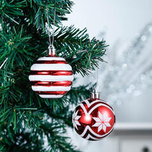 Load image into Gallery viewer, 24 Red and White Ornament Balls, Assorted Christmas Glitter Baubles
