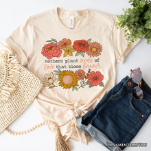 Load image into Gallery viewer, Seeds of Love Mama Floral T-Shirt, White, Natural and Black Retro Tee for Sentimental Mothers

