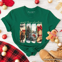Carregar imagem no visualizador da galeria, Small Town Christmas T‑Shirt, Highland Cow Rustic Western Cowgirl Holiday Tee
