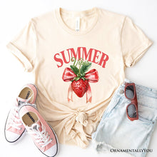 Carregar imagem no visualizador da galeria, Summer Vibes Strawberry T-Shirt, White, Natural and Navy Seasonal Tee with Coquette Style

