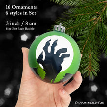 Load image into Gallery viewer, The Face of Spooky Horror 16 Piece Ornament Shatterproof Bundle Set, Halloween Pumpkin, Zombie, and Goblin
