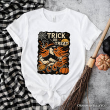 Load image into Gallery viewer, Trick or Treat Goose T-Shirt, Vintage Halloween Witch Tee for October
