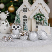 Load image into Gallery viewer, Winter Woodlands Large White and Silver Ornament Set of 90, Glittery Snow Owls, Cones, Snowflakes, and Stalactites
