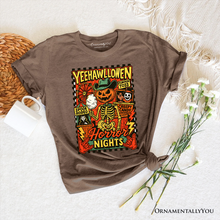 Cargar imagen en el visor de la galería, Yee Haw Halloween Retro Pumpkin Skeleton T-Shirt, Spooky Country Western Tee for Fall
