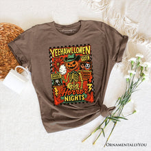 Load image into Gallery viewer, Yee Haw Halloween Retro Pumpkin Skeleton T-Shirt, Spooky Country Western Tee for Fall
