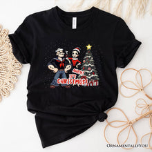 Load image into Gallery viewer, Ahoy! It&#39;s Christmus! Popeye and Olive T-Shirt, Vintage Sailor Tee for Christmas Time
