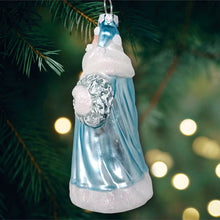Carregar imagem no visualizador da galeria, Arctic Whispers Santa Glass Christmas Ornament, Snowy Winter Theme with Light Blue Robe
