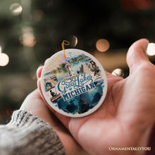 Carregar imagem no visualizador da galeria, Artistic Great Lakes Michigan State Ornament, Ceramic Landscapes and Travel Souvenir and Gift
