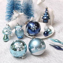 Load image into Gallery viewer, Blue and Silver Ornament Bundle Set, Owls and Glittery Winter Tree 80 Piece Set
