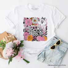 Cargar imagen en el visor de la galería, Boho Spooky Season Ghost T-Shirt, Cute Halloween Tee with Fall Pumpkins
