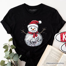 Load image into Gallery viewer, Disco Snowman Christmas T‑Shirt, Retro Holiday Tee for Dancers
