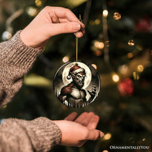 Carregar imagem no visualizador da galeria, Ferocious Werewolf with Santa Hat Ornament, Terrifying Holiday Gift for Halloween Lovers
