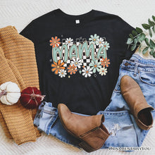 Carregar imagem no visualizador da galeria, Floral Mama Checkered T-Shirt, White, Natural and Black Retro Tee for Stylish Mothers
