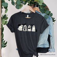 Load image into Gallery viewer, Ghosts and Cats Spooky T-Shirt, Whimsical Halloween Tee for Cozy Autumn Season
