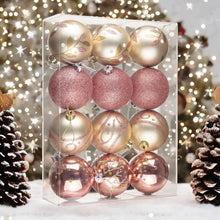 Load image into Gallery viewer, Glamorous and Cute Shiny Pink and Rose Gold Christmas Ornament Set, Glittered and Girly Feminine Holiday Baubles

