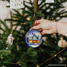 Load image into Gallery viewer, Glowing Winter Night Painting Ceramic Ornament, Warm and Inviting Christmas Tree Decor

