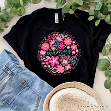 Carregar imagem no visualizador da galeria, Inspiring Floral Mama T-Shirt, White, Black and Natural Boho Tee for Strong and Loving Mothers
