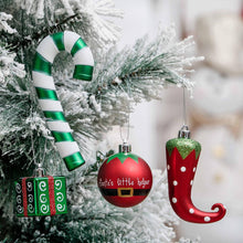 Load image into Gallery viewer, Mega Elf Christmas Ornament Bundle Set, 100 Assorted Baubles of Greens, Reds, Candycanes, and Gift Boxes
