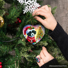 Carregar imagem no visualizador da galeria, Playful Border Collie with Santa Hat Ornament, Festive Canine Christmas Decor
