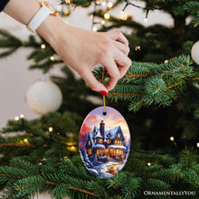 Carregar imagem no visualizador da galeria, Serene Snowy House Painting Christmas Ornament, Tranquil Winter Wonderland Decoration Keepsake

