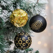 Load image into Gallery viewer, Vogue Black and Gold Ornament Set, Stylish Tree Set of 16 Glittery Baubles
