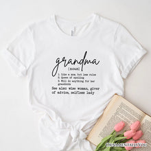 Carregar imagem no visualizador da galeria, Grandma Definition T-Shirt, White, Natural, Navy and Black Funny Tee for Grandmothers
