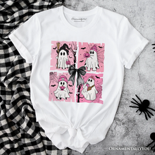 Cargar imagen en el visor de la galería, Pink Halloween Ghost T-Shirt, Coquette Spooky Season Tee for Girly Aesthetic
