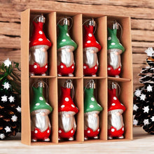 Carregar imagem no visualizador da galeria, Red and Green Polka Dot Christmas Folksy Gnome Ornament Set, 8 Shatterproof Tree Gnomies
