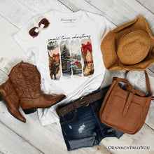 Carregar imagem no visualizador da galeria, Small Town Christmas T‑Shirt, Highland Cow Rustic Western Cowgirl Holiday Tee
