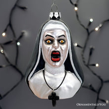Load image into Gallery viewer, Spooky Decor Creepy Nun Themed Glass Ornament, Halloween Gothic Horror Tree Decoration
