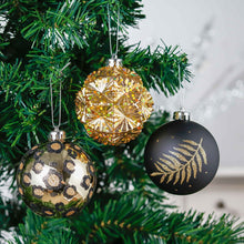 Load image into Gallery viewer, Vogue Black and Gold Ornament Set, Stylish Tree Set of 16 Glittery Baubles

