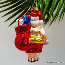Carregar imagem no visualizador da galeria, Santa on Summer Vacation in the Pool Quirky Glass Christmas Ornament, Rubber Duckey Tropical Holiday Decor
