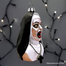 Load image into Gallery viewer, Spooky Decor Creepy Nun Themed Glass Ornament, Halloween Gothic Horror Tree Decoration
