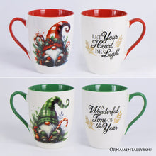 Load image into Gallery viewer, Cheerful Holiday Gnome Eclectic Ceramic Mug Set of 4, Christmas Coffee Cups for a Tableware Gift
