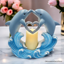 Load image into Gallery viewer, Tides of Affection Dolphin Figurine and Tealight Candle, 7&quot; Romantic Tabletop Valentine or Anniversary Gift
