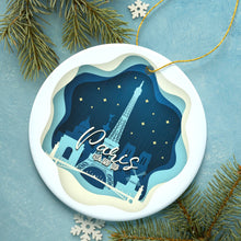 Load image into Gallery viewer, Eiffel Tower Paris at Night Scene in 3D Paper Art Gift Christmas Ornament
