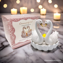 Load image into Gallery viewer, Elegance in Union Swan Figurine and Tealight Candle, 7&quot; Romantic Couples Gift for Valentine or Anniversary
