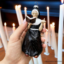 Load image into Gallery viewer, (Pre-Order) Eccentric Gothic Smoking Nun Glass Ornament, Unique Halloween and Emo Home Decor

