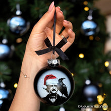 Load image into Gallery viewer, Edgar Allan Poe Spooky Christmas Portrait Glass Ornament, Black Horror Halloween Tree Decoration

