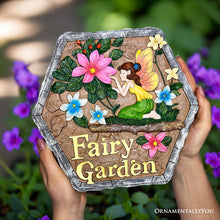 Cargar imagen en el visor de la galería, Fairy Kisses and Flowers Garden Stepping Stone, 9.5&quot; Outdoor Decoration Statue
