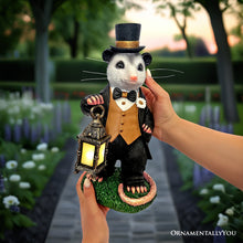 Load image into Gallery viewer, Gentleman Opossum the Victorian Nightcrawler with Solar Powered Lamp Statue, 13&quot; Lighted Garden Statue
