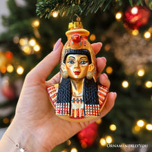 Carregar imagem no visualizador da galeria, Majestic Cleopatra Glass Ornament, Egyptian Holiday Unique Handcrafted Christmas Decor
