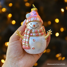 Load image into Gallery viewer, (Pre-Order) Pink Snowman Glass Ornament, Eclectic Christmas Tree Decor
