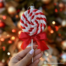 Carregar imagem no visualizador da galeria, Red Swirl Candycane Lollipop Glass Christmas Ornament
