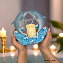 Load image into Gallery viewer, Tides of Affection Dolphin Figurine and Tealight Candle, 7&quot; Romantic Tabletop Valentine or Anniversary Gift
