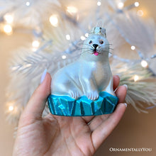 Load image into Gallery viewer, White Seal on a Glacier Glass Christmas Ornament, Pinnipeds and Sea Lion Themed Decor
