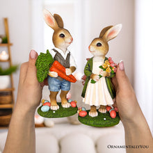 Load image into Gallery viewer, Harvest and Bloom Country Bunny Pair Figurine, 8&quot; Rabbit Garden Statue Set
